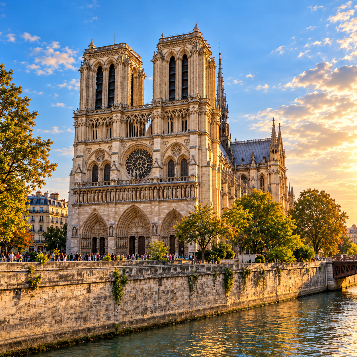 Catedral de Notre-Dame às margens do Rio Sena em Paris